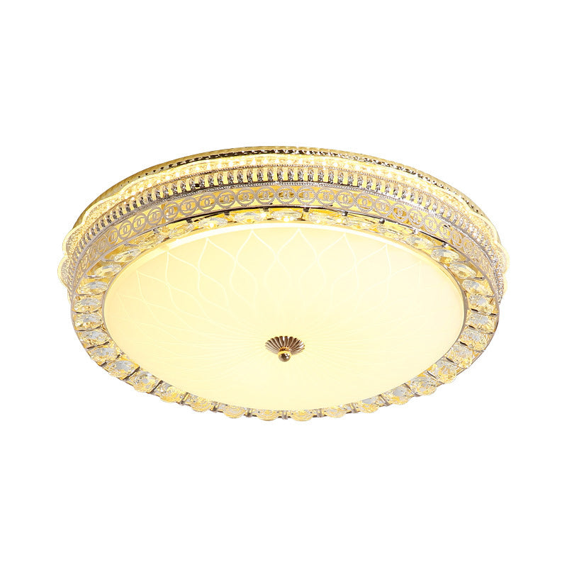 Metal Round Flush Lamp Modern LED Flush Light Fixture with Clear Crystal Accent and Frosted Glass Diffuser in Gold Clearhalo 'Ceiling Lights' 'Close To Ceiling Lights' 'Close to ceiling' 'Flush mount' Lighting' 155039