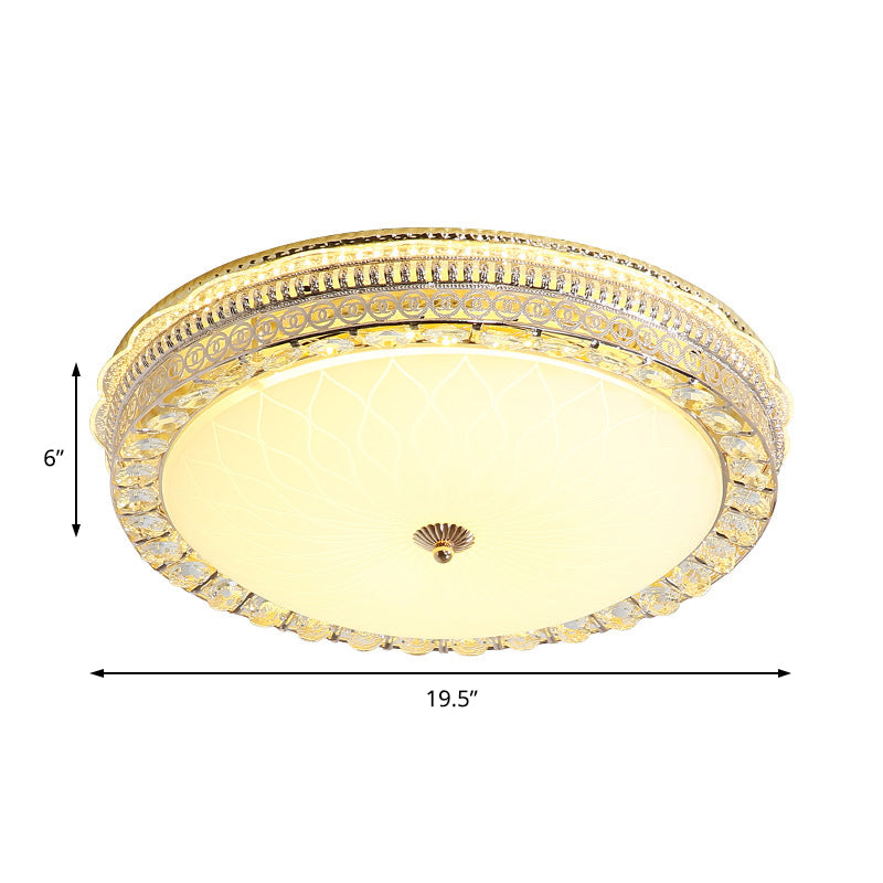 Metal Round Flush Lamp Modern LED Flush Light Fixture with Clear Crystal Accent and Frosted Glass Diffuser in Gold Clearhalo 'Ceiling Lights' 'Close To Ceiling Lights' 'Close to ceiling' 'Flush mount' Lighting' 155040