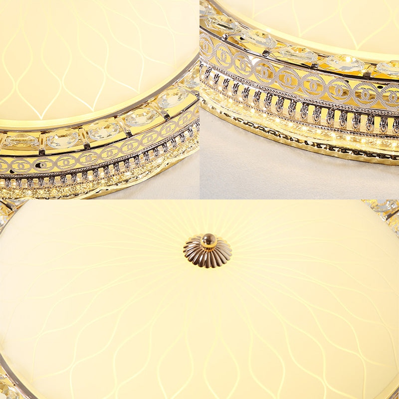 Metal Round Flush Lamp Modern LED Flush Light Fixture with Clear Crystal Accent and Frosted Glass Diffuser in Gold Clearhalo 'Ceiling Lights' 'Close To Ceiling Lights' 'Close to ceiling' 'Flush mount' Lighting' 155041