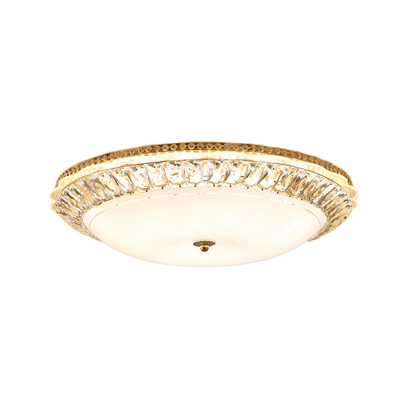 12"/16" W Opal Glass Bowl Ceiling Light Contemporary LED Flush Mount Lamp with K9 Crystal Accent in Gold Clearhalo 'Ceiling Lights' 'Close To Ceiling Lights' 'Close to ceiling' 'Flush mount' Lighting' 155081