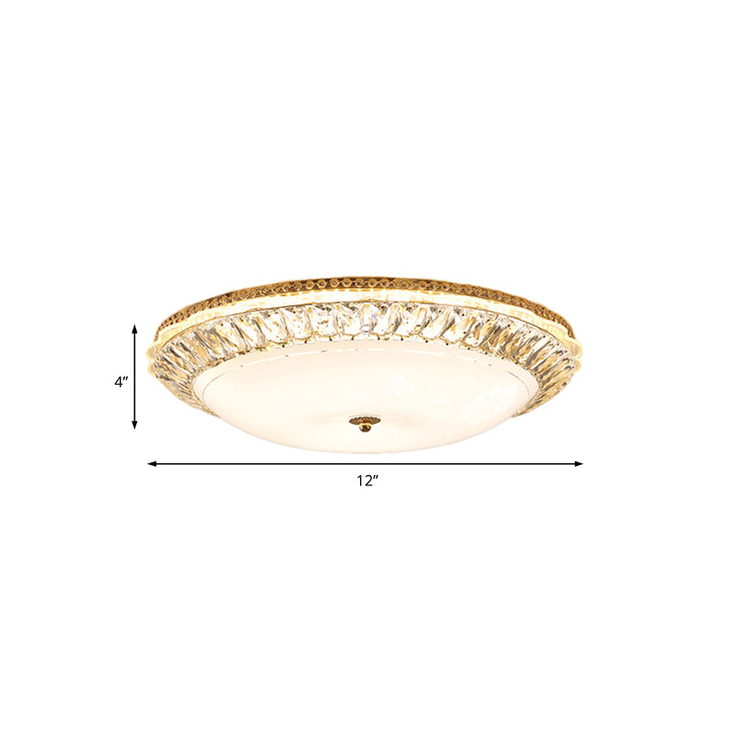 12"/16" W Opal Glass Bowl Ceiling Light Contemporary LED Flush Mount Lamp with K9 Crystal Accent in Gold Clearhalo 'Ceiling Lights' 'Close To Ceiling Lights' 'Close to ceiling' 'Flush mount' Lighting' 155082