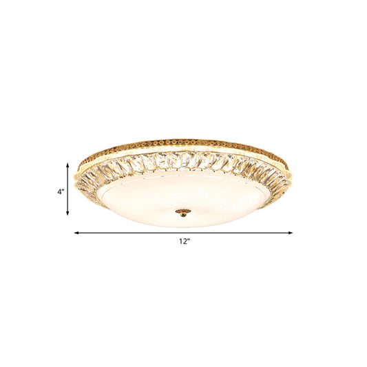 12"/16" W Opal Glass Bowl Ceiling Light Contemporary LED Flush Mount Lamp with K9 Crystal Accent in Gold Clearhalo 'Ceiling Lights' 'Close To Ceiling Lights' 'Close to ceiling' 'Flush mount' Lighting' 155082