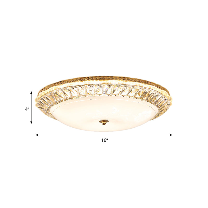 12"/16" W Opal Glass Bowl Ceiling Light Contemporary LED Flush Mount Lamp with K9 Crystal Accent in Gold Clearhalo 'Ceiling Lights' 'Close To Ceiling Lights' 'Close to ceiling' 'Flush mount' Lighting' 155083