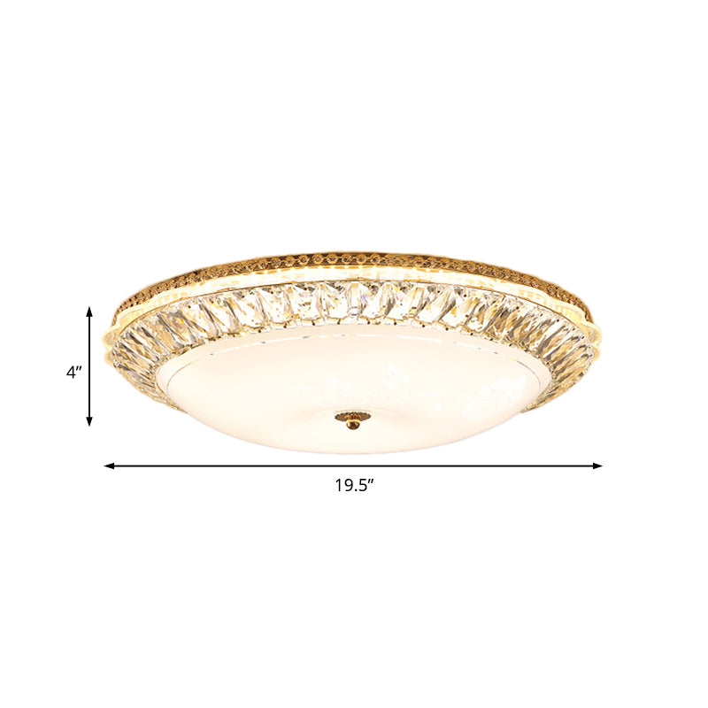 12"/16" W Opal Glass Bowl Ceiling Light Contemporary LED Flush Mount Lamp with K9 Crystal Accent in Gold Clearhalo 'Ceiling Lights' 'Close To Ceiling Lights' 'Close to ceiling' 'Flush mount' Lighting' 155084