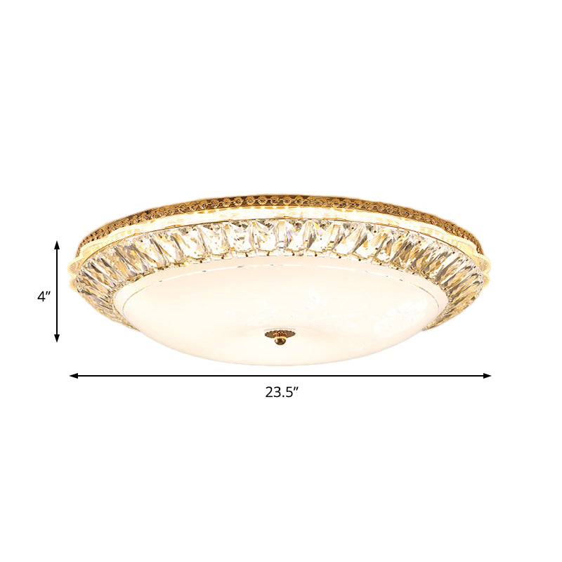 12"/16" W Opal Glass Bowl Ceiling Light Contemporary LED Flush Mount Lamp with K9 Crystal Accent in Gold Clearhalo 'Ceiling Lights' 'Close To Ceiling Lights' 'Close to ceiling' 'Flush mount' Lighting' 155085