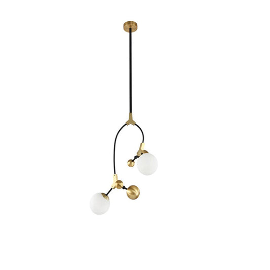 Modern Ball Hanging Lamp Iron 2/5/7-Head Bedroom Chandelier Pendant Light in Brass with White Glass Shade Clearhalo 'Ceiling Lights' 'Chandeliers' 'Glass shade' 'Glass' 'Modern Chandeliers' 'Modern' Lighting' 155097