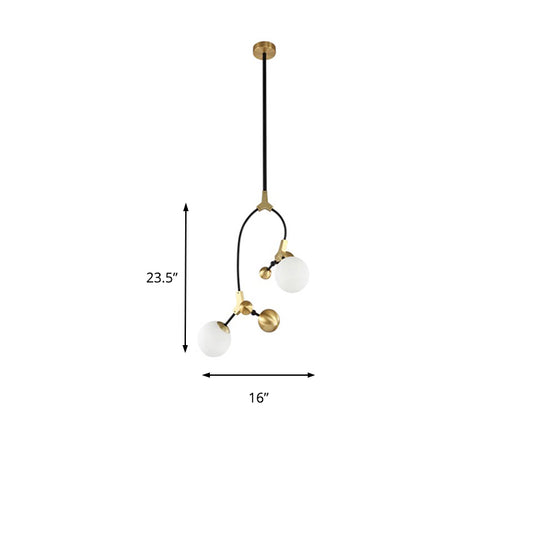 Modern Ball Hanging Lamp Iron 2/5/7-Head Bedroom Chandelier Pendant Light in Brass with White Glass Shade Clearhalo 'Ceiling Lights' 'Chandeliers' 'Glass shade' 'Glass' 'Modern Chandeliers' 'Modern' Lighting' 155098