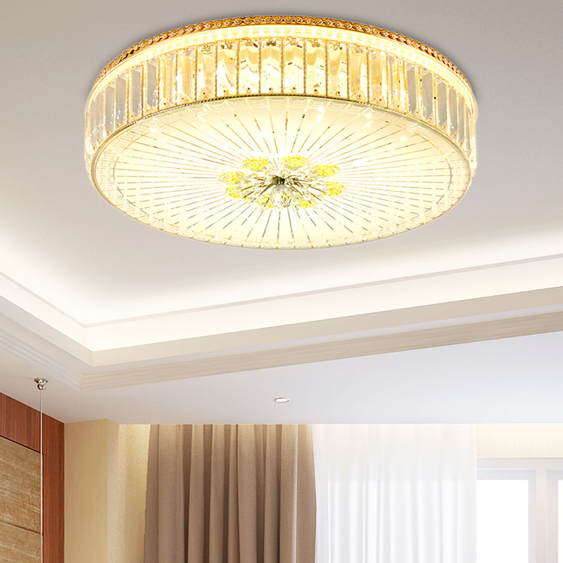 Clear Crystal Circular Ceiling Light Fixture 16"/19.5"/23.5" W Multi Light Modern Flush Mount Light with Glass Diffuser in Gold Gold 16" B Clearhalo 'Ceiling Lights' 'Close To Ceiling Lights' 'Close to ceiling' 'Flush mount' Lighting' 155153