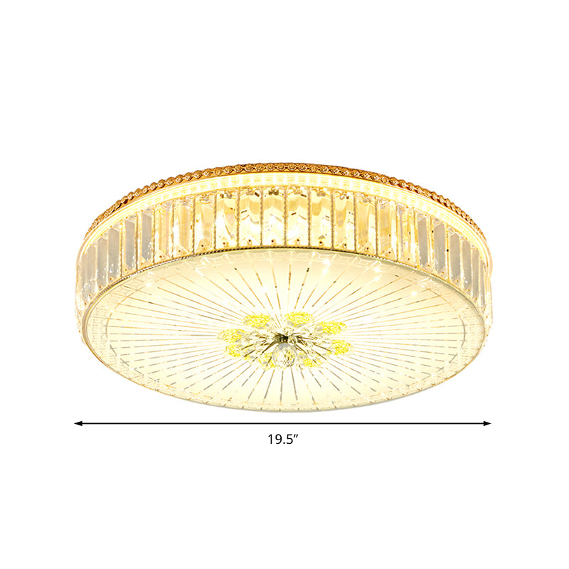 Clear Crystal Circular Ceiling Light Fixture 16"/19.5"/23.5" W Multi Light Modern Flush Mount Light with Glass Diffuser in Gold Clearhalo 'Ceiling Lights' 'Close To Ceiling Lights' 'Close to ceiling' 'Flush mount' Lighting' 155157