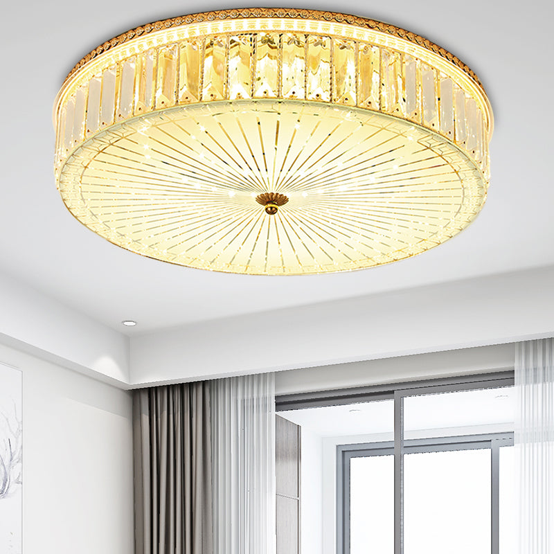 Clear Crystal Circular Ceiling Light Fixture 16"/19.5"/23.5" W Multi Light Modern Flush Mount Light with Glass Diffuser in Gold Gold 23.5" A Clearhalo 'Ceiling Lights' 'Close To Ceiling Lights' 'Close to ceiling' 'Flush mount' Lighting' 155159