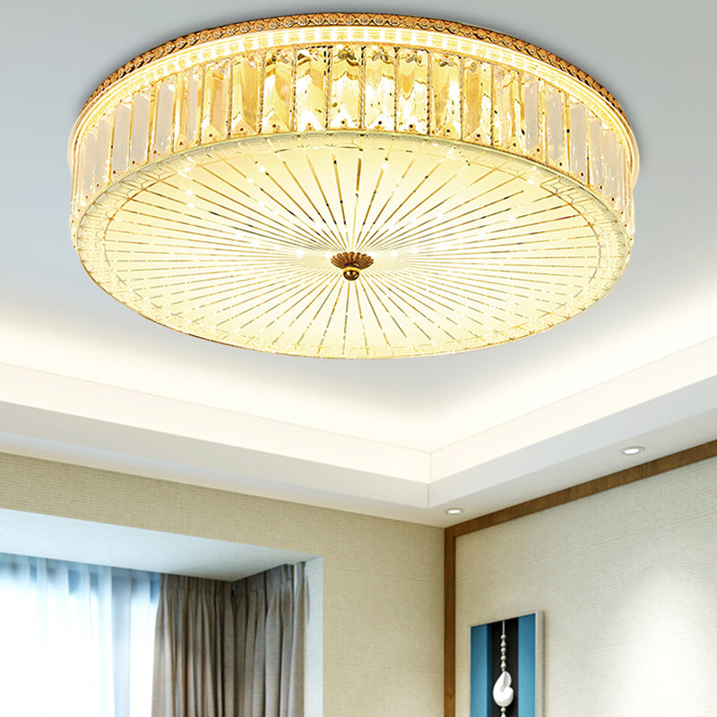 Clear Crystal Circular Ceiling Light Fixture 16"/19.5"/23.5" W Multi Light Modern Flush Mount Light with Glass Diffuser in Gold Gold 19.5" A Clearhalo 'Ceiling Lights' 'Close To Ceiling Lights' 'Close to ceiling' 'Flush mount' Lighting' 155161