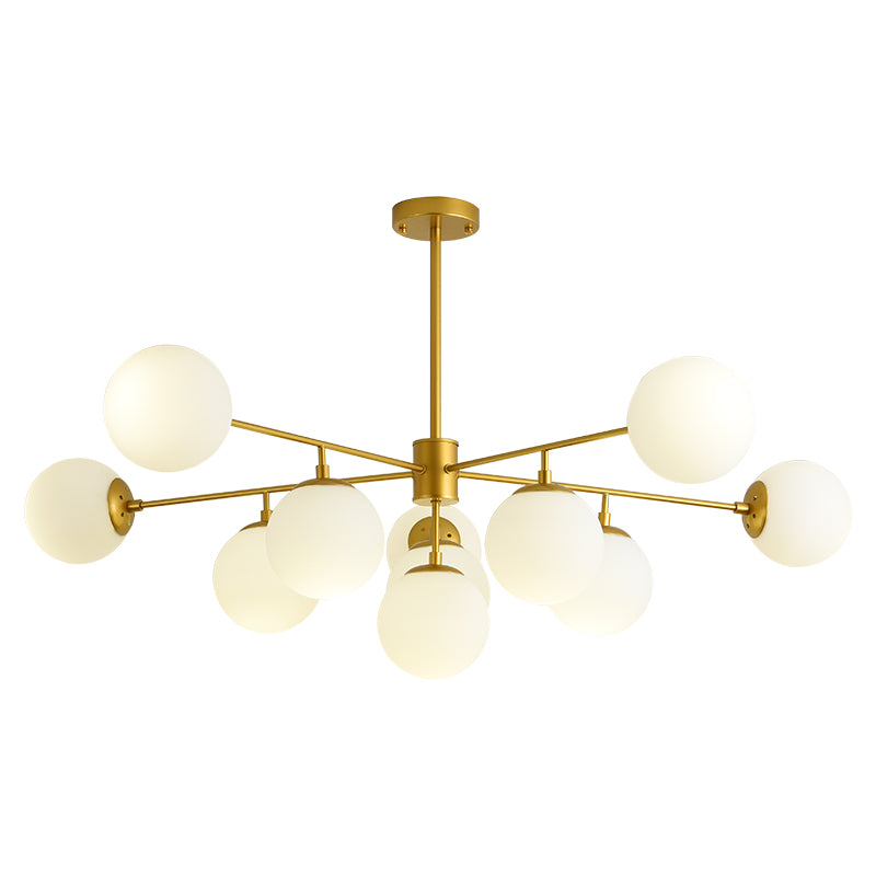 Black/Gold Branch Chandelier Modern 7/9/11-Light Iron Ceiling Pendant with White Glass Ball Shade Clearhalo 'Ceiling Lights' 'Chandeliers' 'Glass shade' 'Glass' 'Modern Chandeliers' 'Modern' Lighting' 155169