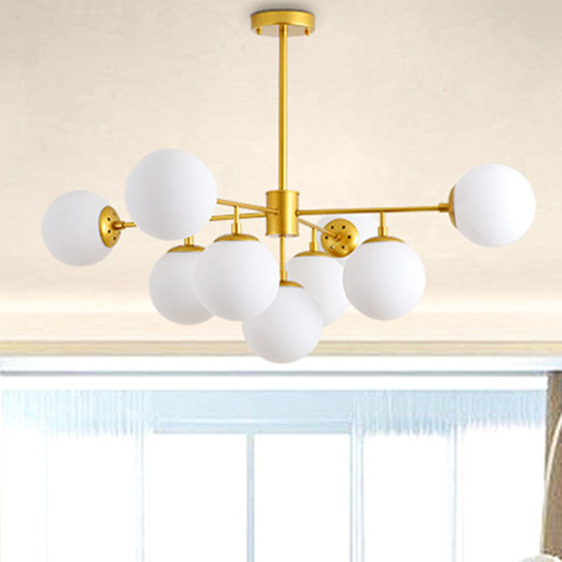 Black/Gold Branch Chandelier Modern 7/9/11-Light Iron Ceiling Pendant with White Glass Ball Shade Clearhalo 'Ceiling Lights' 'Chandeliers' 'Glass shade' 'Glass' 'Modern Chandeliers' 'Modern' Lighting' 155172