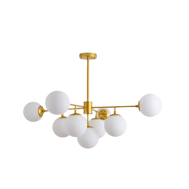 Black/Gold Branch Chandelier Modern 7/9/11-Light Iron Ceiling Pendant with White Glass Ball Shade Clearhalo 'Ceiling Lights' 'Chandeliers' 'Glass shade' 'Glass' 'Modern Chandeliers' 'Modern' Lighting' 155173