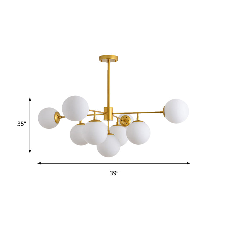 Black/Gold Branch Chandelier Modern 7/9/11-Light Iron Ceiling Pendant with White Glass Ball Shade Clearhalo 'Ceiling Lights' 'Chandeliers' 'Glass shade' 'Glass' 'Modern Chandeliers' 'Modern' Lighting' 155174