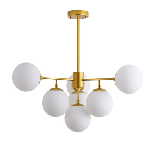 Black/Gold Branch Chandelier Modern 7/9/11-Light Iron Ceiling Pendant with White Glass Ball Shade Clearhalo 'Ceiling Lights' 'Chandeliers' 'Glass shade' 'Glass' 'Modern Chandeliers' 'Modern' Lighting' 155177