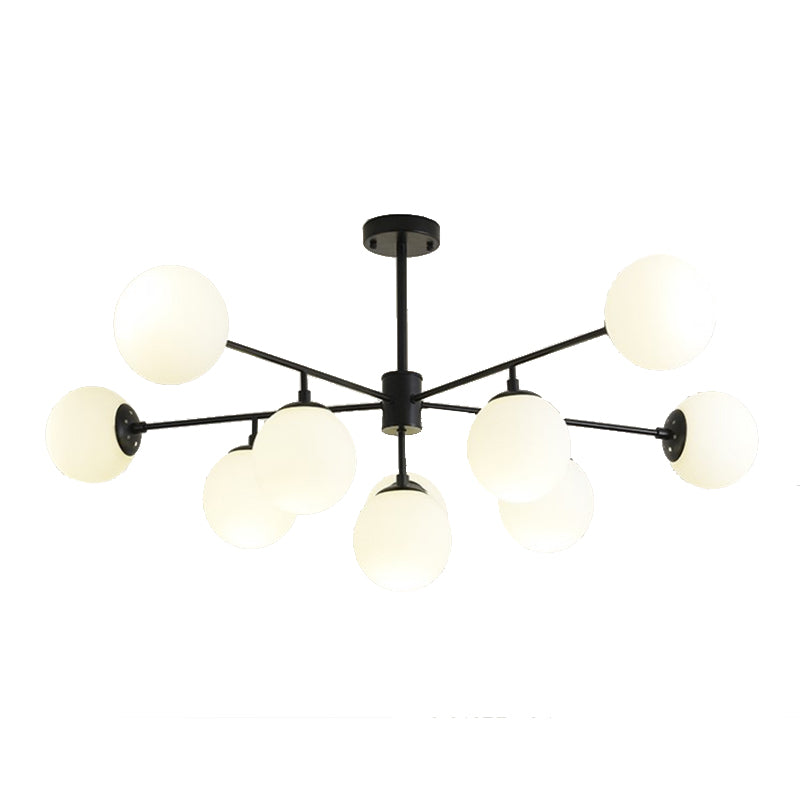 Black/Gold Branch Chandelier Modern 7/9/11-Light Iron Ceiling Pendant with White Glass Ball Shade Clearhalo 'Ceiling Lights' 'Chandeliers' 'Glass shade' 'Glass' 'Modern Chandeliers' 'Modern' Lighting' 155180