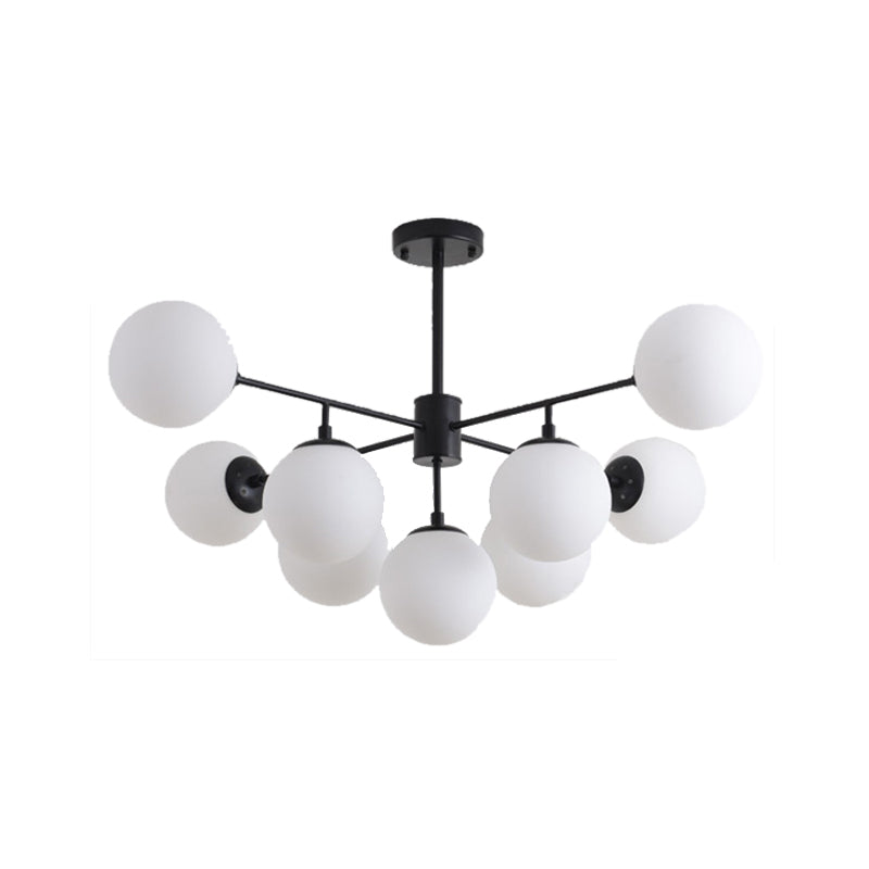 Black/Gold Branch Chandelier Modern 7/9/11-Light Iron Ceiling Pendant with White Glass Ball Shade Clearhalo 'Ceiling Lights' 'Chandeliers' 'Glass shade' 'Glass' 'Modern Chandeliers' 'Modern' Lighting' 155184