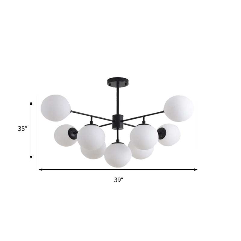 Black/Gold Branch Chandelier Modern 7/9/11-Light Iron Ceiling Pendant with White Glass Ball Shade Clearhalo 'Ceiling Lights' 'Chandeliers' 'Glass shade' 'Glass' 'Modern Chandeliers' 'Modern' Lighting' 155185