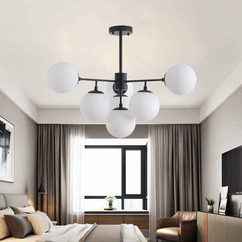 Black/Gold Branch Chandelier Modern 7/9/11-Light Iron Ceiling Pendant with White Glass Ball Shade Clearhalo 'Ceiling Lights' 'Chandeliers' 'Glass shade' 'Glass' 'Modern Chandeliers' 'Modern' Lighting' 155187