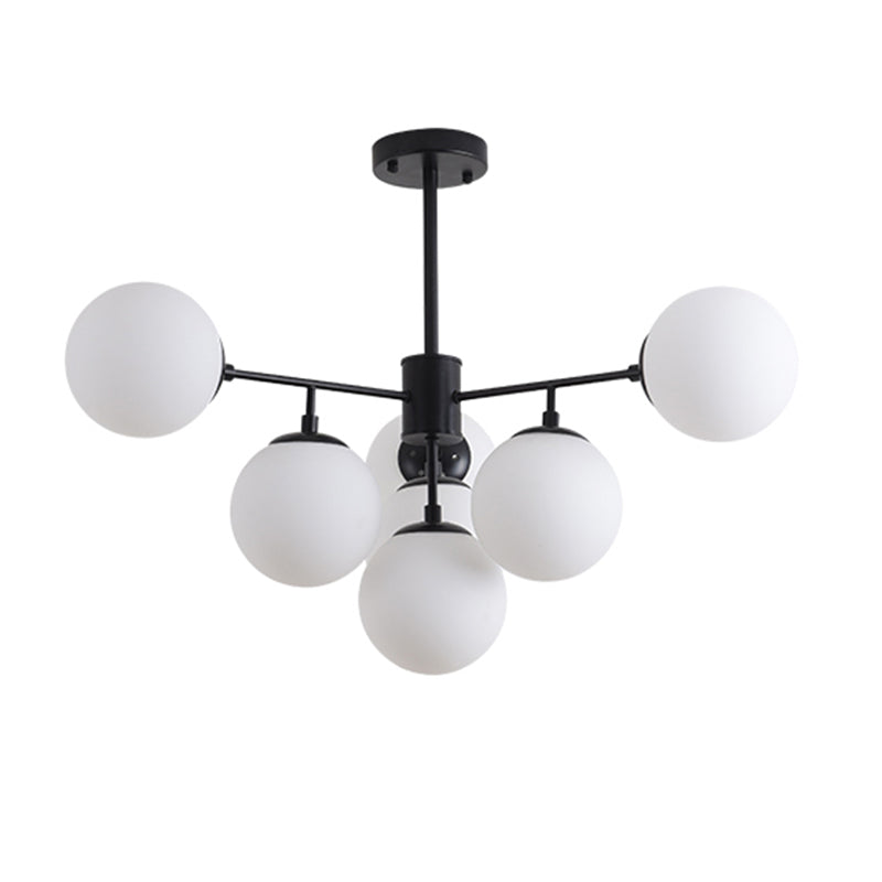 Black/Gold Branch Chandelier Modern 7/9/11-Light Iron Ceiling Pendant with White Glass Ball Shade Clearhalo 'Ceiling Lights' 'Chandeliers' 'Glass shade' 'Glass' 'Modern Chandeliers' 'Modern' Lighting' 155188