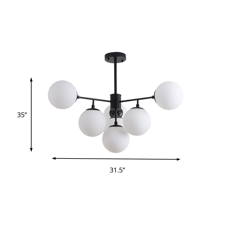 Black/Gold Branch Chandelier Modern 7/9/11-Light Iron Ceiling Pendant with White Glass Ball Shade Clearhalo 'Ceiling Lights' 'Chandeliers' 'Glass shade' 'Glass' 'Modern Chandeliers' 'Modern' Lighting' 155189