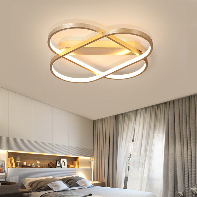 Oval Linear Flush Ceiling Light Contemporary Metal Gold Integrated LED Bedroom Ceiling Fixture in Warm/White, 19.5"/23.5" Wide Gold Clearhalo 'Ceiling Lights' 'Close To Ceiling Lights' 'Close to ceiling' 'Flush mount' Lighting' 155199