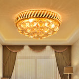 Clear Crystal Ball Flush Mount Chandelier with Round Shade Modern 14"/18" W 3/4/5 Heads Flush Mount Light in Gold Clearhalo 'Ceiling Lights' 'Close To Ceiling Lights' 'Close to ceiling' 'Flush mount' Lighting' 155205