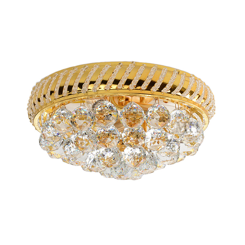 Clear Crystal Ball Flush Mount Chandelier with Round Shade Modern 14"/18" W 3/4/5 Heads Flush Mount Light in Gold Clearhalo 'Ceiling Lights' 'Close To Ceiling Lights' 'Close to ceiling' 'Flush mount' Lighting' 155210