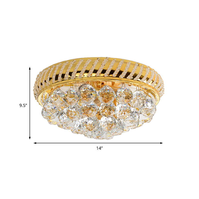 Clear Crystal Ball Flush Mount Chandelier with Round Shade Modern 14"/18" W 3/4/5 Heads Flush Mount Light in Gold Clearhalo 'Ceiling Lights' 'Close To Ceiling Lights' 'Close to ceiling' 'Flush mount' Lighting' 155211