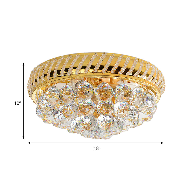 Clear Crystal Ball Flush Mount Chandelier with Round Shade Modern 14"/18" W 3/4/5 Heads Flush Mount Light in Gold Clearhalo 'Ceiling Lights' 'Close To Ceiling Lights' 'Close to ceiling' 'Flush mount' Lighting' 155212