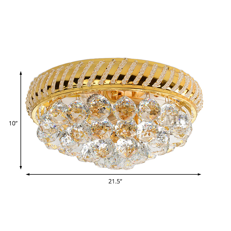 Clear Crystal Ball Flush Mount Chandelier with Round Shade Modern 14"/18" W 3/4/5 Heads Flush Mount Light in Gold Clearhalo 'Ceiling Lights' 'Close To Ceiling Lights' 'Close to ceiling' 'Flush mount' Lighting' 155213