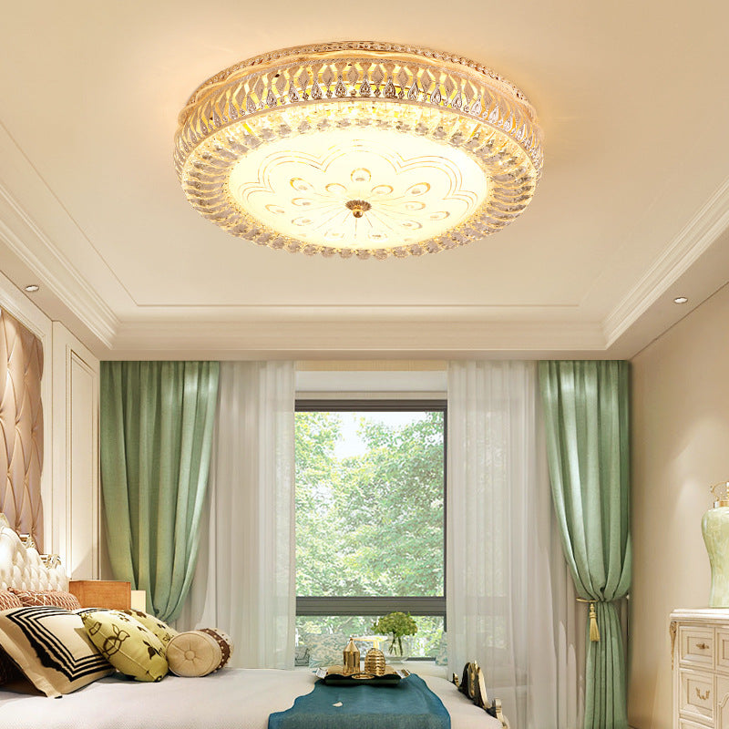 Gold Circular Ceiling Light Fixture Modernism Clear Crystal LED Flush Mount Lighting with Frosted Glass Diffuser Gold Clearhalo 'Ceiling Lights' 'Close To Ceiling Lights' 'Close to ceiling' 'Flush mount' Lighting' 155214