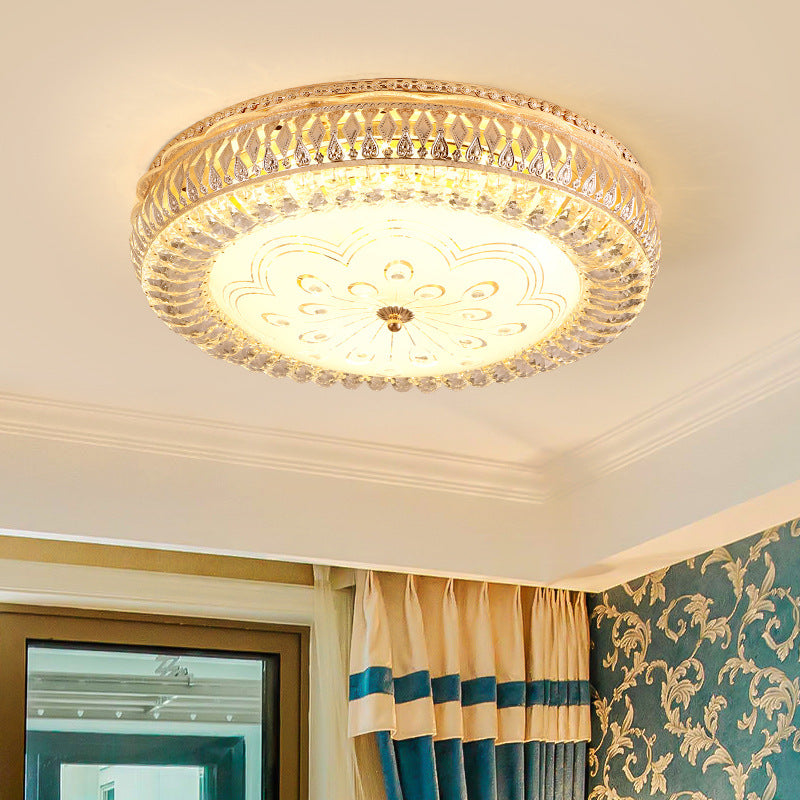 Gold Circular Ceiling Light Fixture Modernism Clear Crystal LED Flush Mount Lighting with Frosted Glass Diffuser Clearhalo 'Ceiling Lights' 'Close To Ceiling Lights' 'Close to ceiling' 'Flush mount' Lighting' 155215