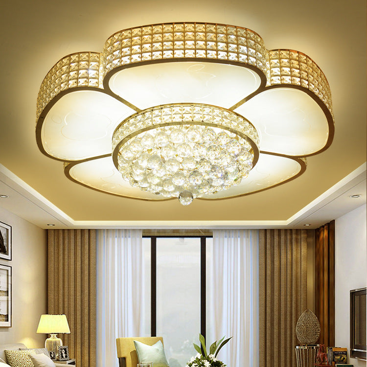 16"/23.5" W Flower Ceiling Lamp Modern Style Crystal and Glass Multi Head Flush Ceiling Light in Gold Clearhalo 'Ceiling Lights' 'Close To Ceiling Lights' 'Close to ceiling' 'Flush mount' Lighting' 155220