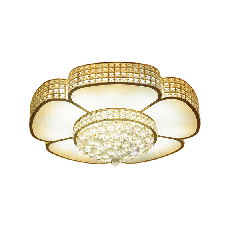 16"/23.5" W Flower Ceiling Lamp Modern Style Crystal and Glass Multi Head Flush Ceiling Light in Gold Clearhalo 'Ceiling Lights' 'Close To Ceiling Lights' 'Close to ceiling' 'Flush mount' Lighting' 155223