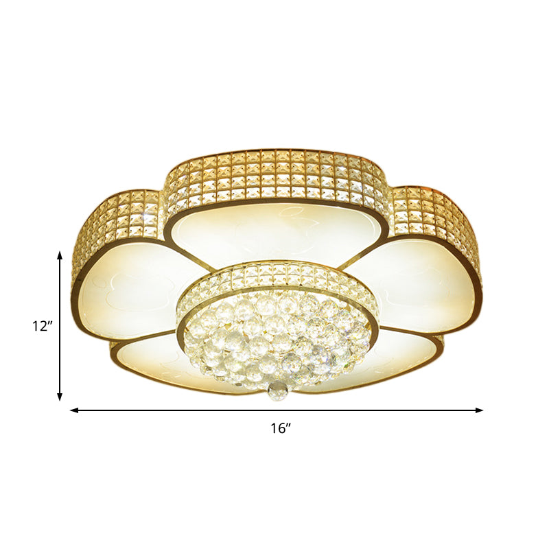 16"/23.5" W Flower Ceiling Lamp Modern Style Crystal and Glass Multi Head Flush Ceiling Light in Gold Clearhalo 'Ceiling Lights' 'Close To Ceiling Lights' 'Close to ceiling' 'Flush mount' Lighting' 155224