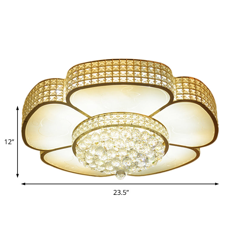 16"/23.5" W Flower Ceiling Lamp Modern Style Crystal and Glass Multi Head Flush Ceiling Light in Gold Clearhalo 'Ceiling Lights' 'Close To Ceiling Lights' 'Close to ceiling' 'Flush mount' Lighting' 155225