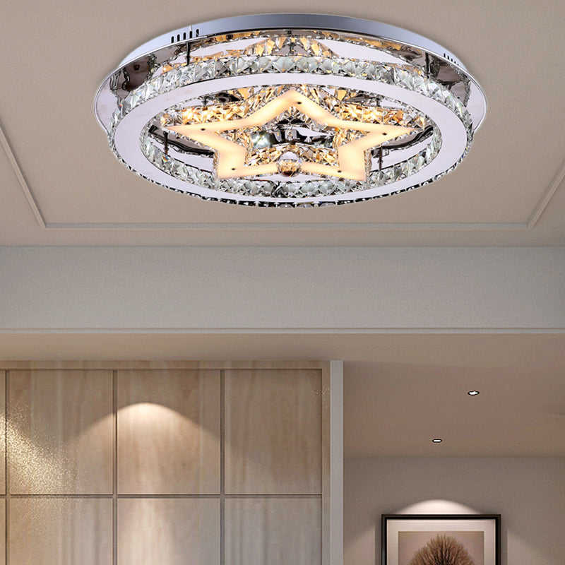 Modern Style Star Semi Flush Pendant Light with Round Shade Clear ...