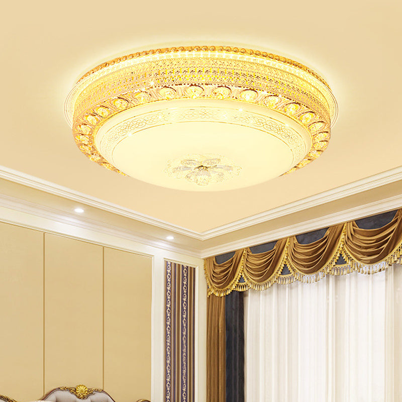 Opal Glass Bowl Flush Light LED Modernism Flush Ceiling Light with Crystal Accent and Hollow Out Design in Gold Clearhalo 'Ceiling Lights' 'Close To Ceiling Lights' 'Close to ceiling' 'Flush mount' Lighting' 155242