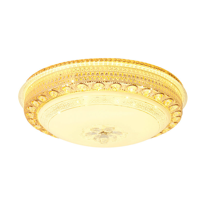 Opal Glass Bowl Flush Light LED Modernism Flush Ceiling Light with Crystal Accent and Hollow Out Design in Gold Clearhalo 'Ceiling Lights' 'Close To Ceiling Lights' 'Close to ceiling' 'Flush mount' Lighting' 155243