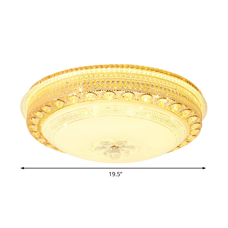 Opal Glass Bowl Flush Light LED Modernism Flush Ceiling Light with Crystal Accent and Hollow Out Design in Gold Clearhalo 'Ceiling Lights' 'Close To Ceiling Lights' 'Close to ceiling' 'Flush mount' Lighting' 155244