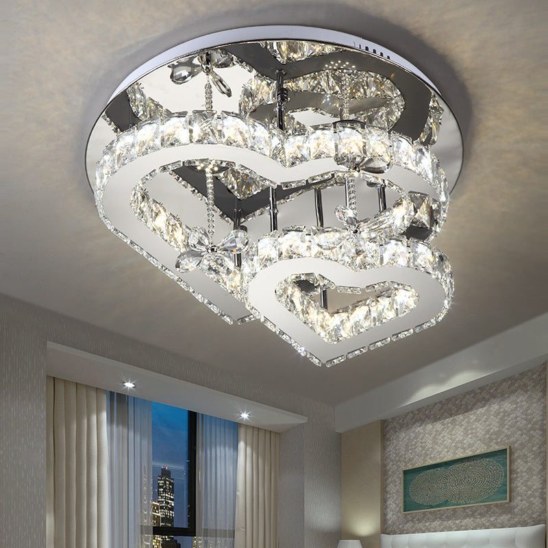 19.5"/23.5" W Heart Semi Flush Light Modern Clear Crystal Warm/White Lighting LED Semi Flush Mount in Chrome Clearhalo 'Ceiling Lights' 'Close To Ceiling Lights' 'Close to ceiling' 'Semi-flushmount' Lighting' 155252