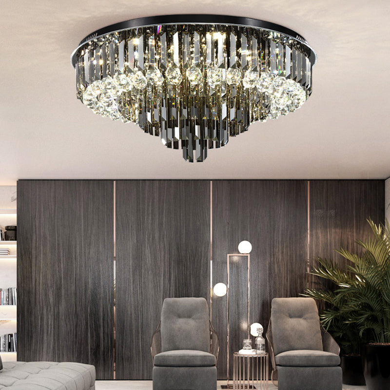 Smoke Gray Layered Flush-Mount Light Modern Style Crystal LED Ceiling Light Fixture for Bedroom, 19.5"/23.5" Wide Smoke Gray 19.5" Clearhalo 'Ceiling Lights' 'Close To Ceiling Lights' 'Close to ceiling' 'Flush mount' Lighting' 155274