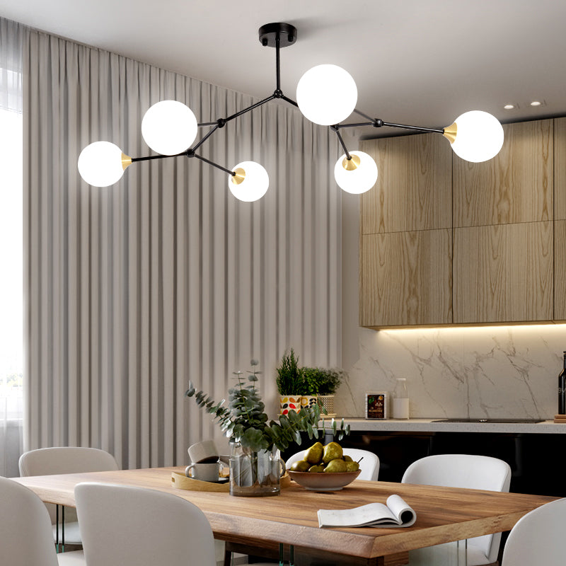 Modern Ball Pendant Light Clear/Milky White Glass 4/5/6-Head Dining Room Chandelier with Black/Gold Arm Clearhalo 'Ceiling Lights' 'Chandeliers' 'Glass shade' 'Glass' 'Modern Chandeliers' 'Modern' Lighting' 155281