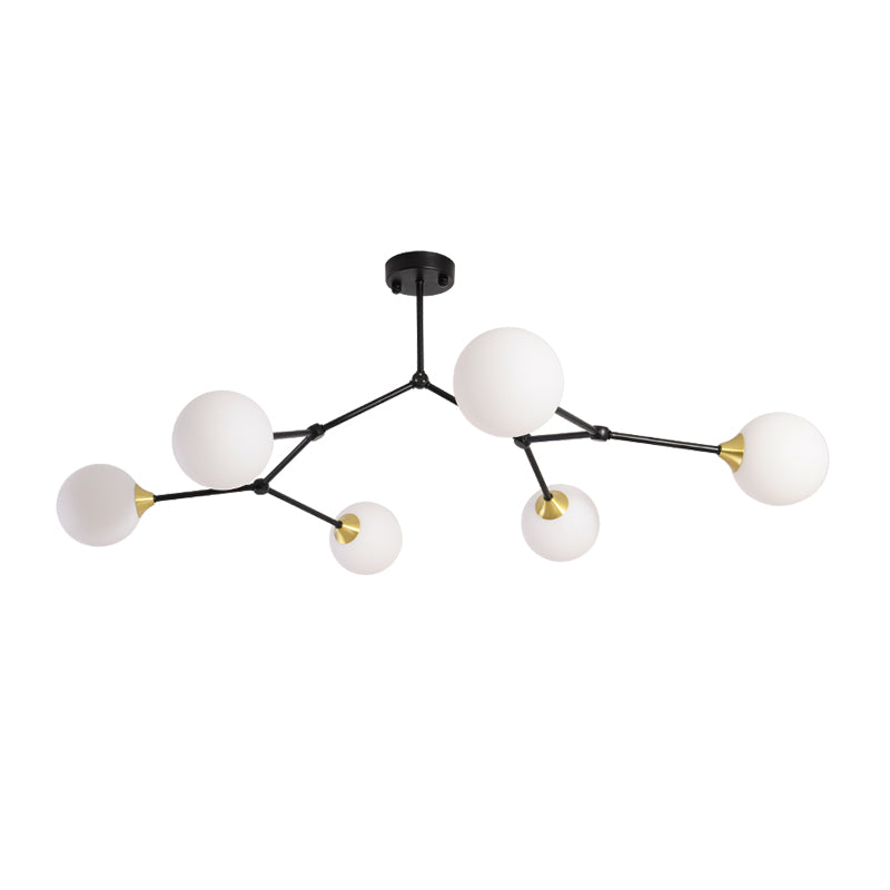 Modern Ball Pendant Light Clear/Milky White Glass 4/5/6-Head Dining Room Chandelier with Black/Gold Arm Clearhalo 'Ceiling Lights' 'Chandeliers' 'Glass shade' 'Glass' 'Modern Chandeliers' 'Modern' Lighting' 155282