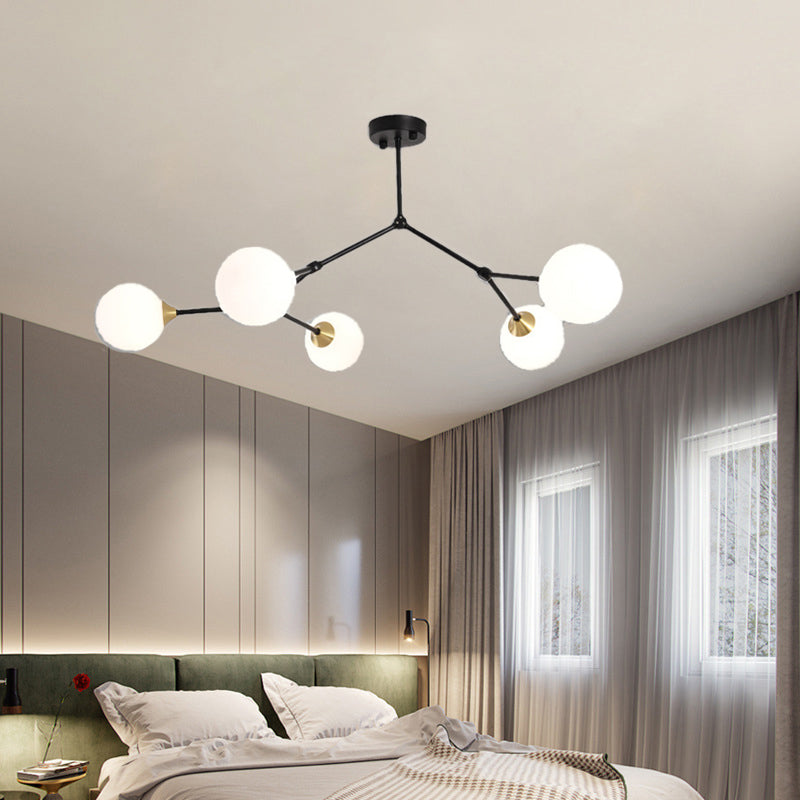 Modern Ball Pendant Light Clear/Milky White Glass 4/5/6-Head Dining Room Chandelier with Black/Gold Arm Clearhalo 'Ceiling Lights' 'Chandeliers' 'Glass shade' 'Glass' 'Modern Chandeliers' 'Modern' Lighting' 155285