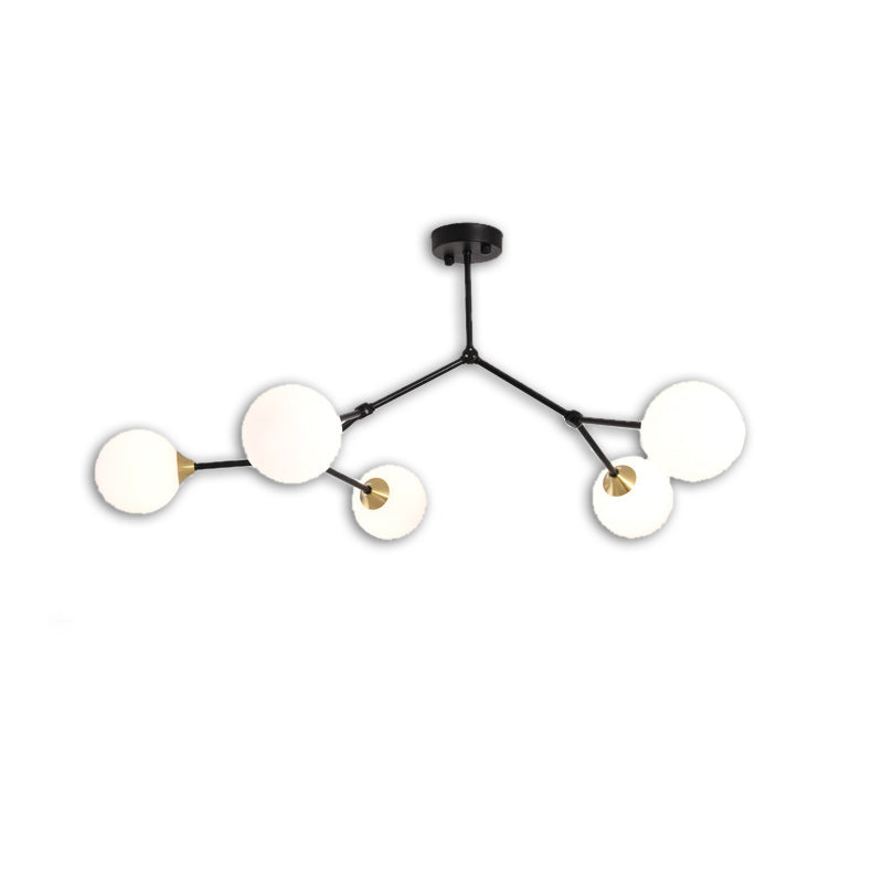 Modern Ball Pendant Light Clear/Milky White Glass 4/5/6-Head Dining Room Chandelier with Black/Gold Arm Clearhalo 'Ceiling Lights' 'Chandeliers' 'Glass shade' 'Glass' 'Modern Chandeliers' 'Modern' Lighting' 155286