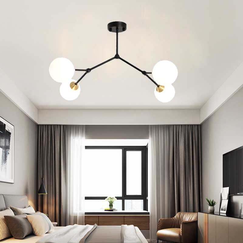 Modern Ball Pendant Light Clear/Milky White Glass 4/5/6-Head Dining Room Chandelier with Black/Gold Arm Clearhalo 'Ceiling Lights' 'Chandeliers' 'Glass shade' 'Glass' 'Modern Chandeliers' 'Modern' Lighting' 155289