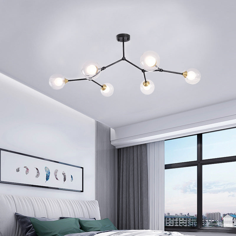 Modern Ball Pendant Light Clear/Milky White Glass 4/5/6-Head Dining Room Chandelier with Black/Gold Arm Clearhalo 'Ceiling Lights' 'Chandeliers' 'Glass shade' 'Glass' 'Modern Chandeliers' 'Modern' Lighting' 155293